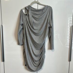 BRIAN BAILEY NWOT Grey Cotton Dress Cut Out Long Sleeve Jersey Fitted, Size XL